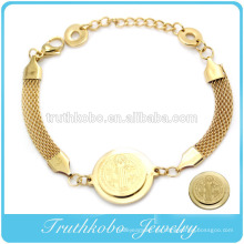 Gold Charm katholische Edelstahl mit San Benito Medel Armband